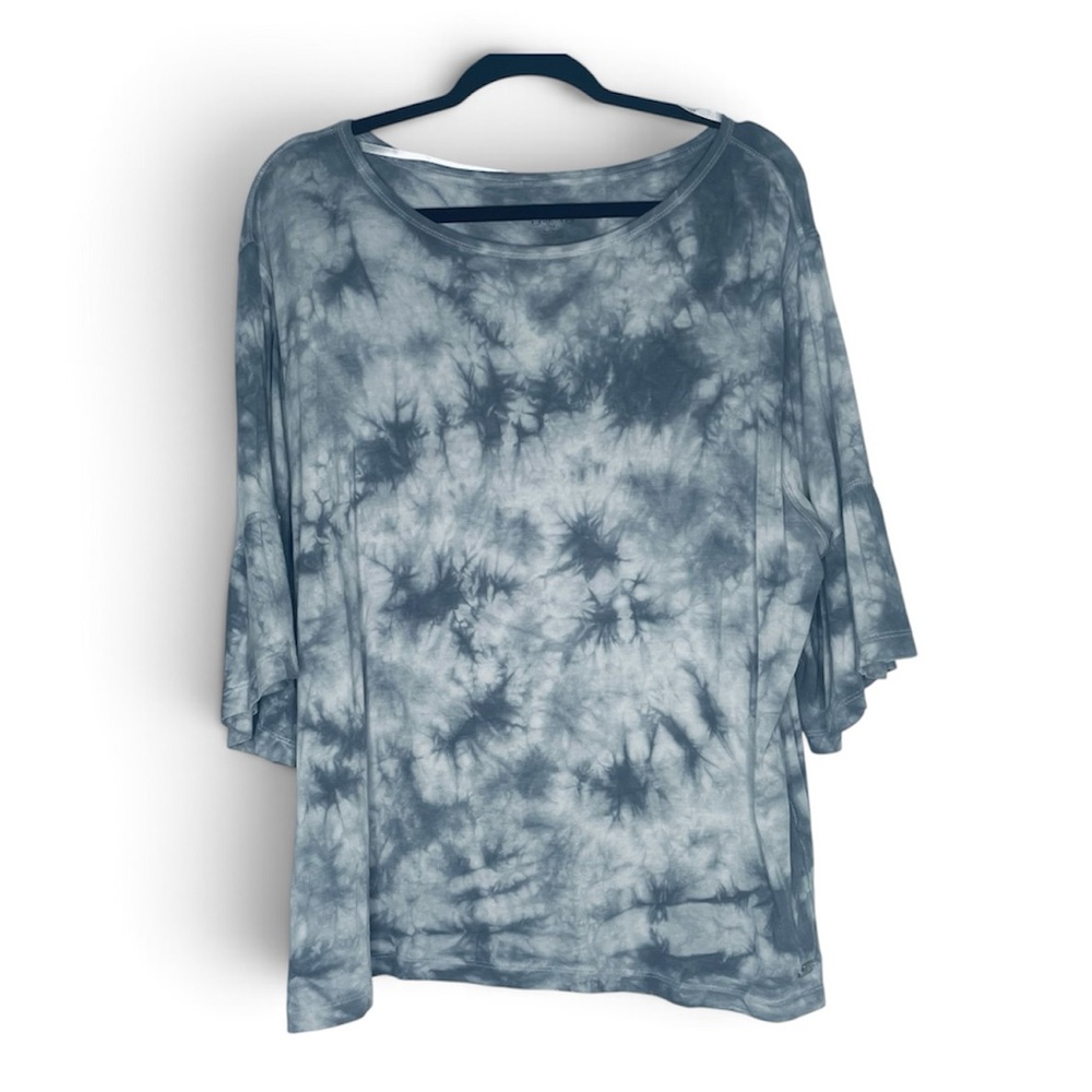 Calvin Klein Performance Gray Tie Dye Athletic Top Ruffle Sleeve Size 1X